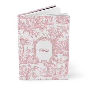 Custom Name Toile de Jouy Aesthetic Journal Pink Notebook Gift for Her Coquette Decor Notebook French Notebook Journal Sketch Book Coquette