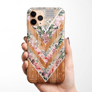 Floral Wood Print Phone Case for iPhone 16e 16 15 14 13 12 11 Samsung Galaxy S25 S24 S23, S22 S21 S20 gift for her, cottagecore, country