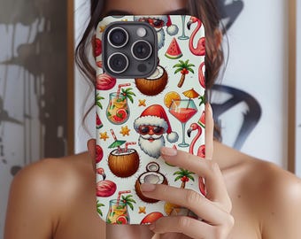 Tropical Santa Claus Christmas Phone Case iPhone 17e 17 16e 16 15 14 13 12 MagSafe Samsung Galaxy S26 S25 S24 S23 S22 Pixel 10 xmas hawaii