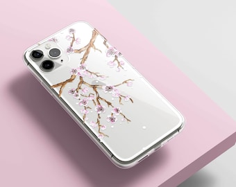Funda transparente con estampado de flores de cerezo para iPhone 17e 17 16e 16 15 14 13 12 11 Samsung Galaxy S26 S25 S24 S23 S22 S21 TPU híbrido floral love sakura