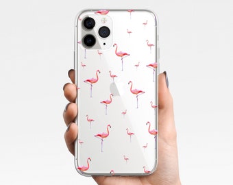 Flamingo Clear Case for iPhone 17e 17 16e 16 15, 14 13 12 11 Samsung Galaxy S26 S25 S24 S23, S22 S21 TPU Hybrid tropical minimalist gift