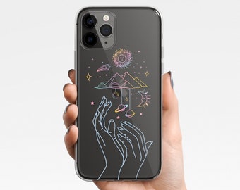 Celestial Rainbow Clear Case iPhone 17e 17 16e 16 15 14 13 12 11 Samsung Galaxy S26 S25 S24 S23 S22 pyramids egypt Case TPU Hybrid gift