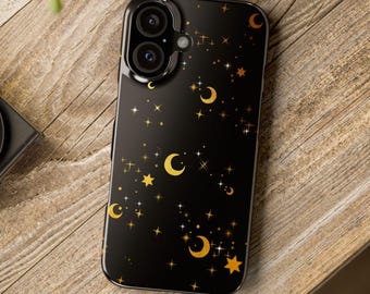 Celestial Moon Stars Phone Case iPhone 17e 17 16e 16 15 14 13 12 11 MagSafe Samsung Galaxy S26 S25 S24 S23 astronomy astrology Pixel 10 gift
