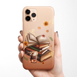 Books Phone Case for iPhone 15 14 Pro Max, 13, 12, 11 Samsung Galaxy S24 S23 S22, S21 gift for her, bookworm, reading, book, library, coffee