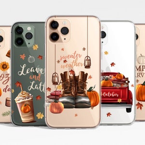Autumn Mix Pumpkin Clear Phone Case iPhone 17 16e 16 15 14 13 12 11 Samsung Galaxy S25 S24 S23 S22 truck coffee pumpkin spice fall MagSafe