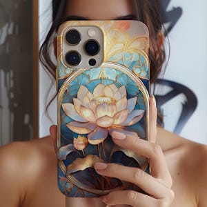 Coque de portable esthétique Lotus en vitrail pour iPhone 17e 17 16e 15 14 13 12 11 MagSafe Samsung Galaxy S26 S25 S24 S23 Idée cadeau Google Pixel 10