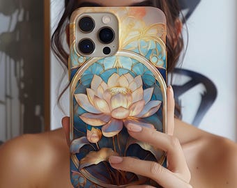Stained Glass Lotus Aesthetic Phone Case iPhone 16e 15 14 13 12 11 Samsung Galaxy S25 S24 S23 S22 Google Pixel 9 8 MagSafe Case Gift Idea