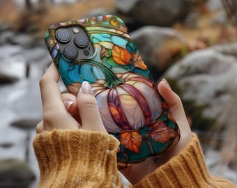 Stained Glass Pumpkin Aesthetic Phone Case iPhone 17 16e 16 15 14 13 12 11 MagSafe Samsung Galaxy S25 S24 S23 S22 Google Pixel 10 Case Gift