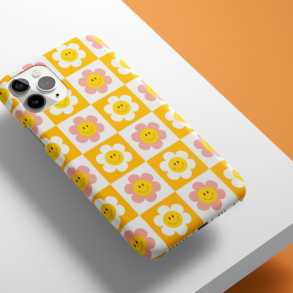 Smiley Flowers Retro Phone Case available for iPhone 15, 14, 13, 12, 11 XR XS Samsung Galaxy S24 S23 S22 Ultra, S21, S20, Note 20 Ultra