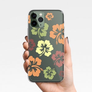 Hawaii Flowers Clear Phone Case for iPhone 16e 16 15 14 13 12 11 Clear Case TPU Hybrid, Samsung Galaxy S25 S24 S23 S22 S21 Transparent gift