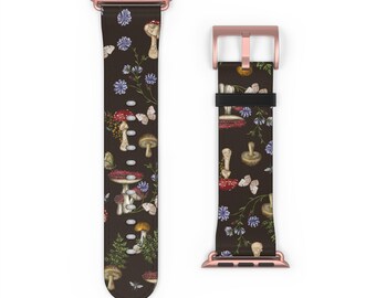 Correa de reloj Apple con diseño de bosque de hongos para mujer, para todas las series de iWatch, correas de repuesto con diseño floral otoñal de 38, 40, 42 y 44 mm, regalo de correa de reloj con flores