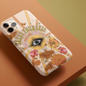 Gönnen Sie sich Zitat Handytasche für iPhone 16e 16e 16e 15 14 13 12 11 Samsung S25 S24 S23 S22 S21 S20 groovy Retro Blumen, Blumen, drittes Auge
