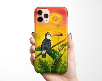 Coque de portable toucan tropical disponible pour iPhone 15 14 13 12 11 XR XS Samsung Galaxy S24 S23 S22 S21 perroquet oiseau jungle animal exotique floral