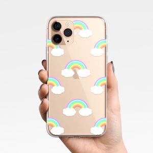 Rainbow Phone Case for iPhone 16e 16 15 14 13 12 11 Samsung Galaxy S25 S24 S23 S22, S22 S21 S20 Clear Case TPU Hybrid cloud, sky color gift
