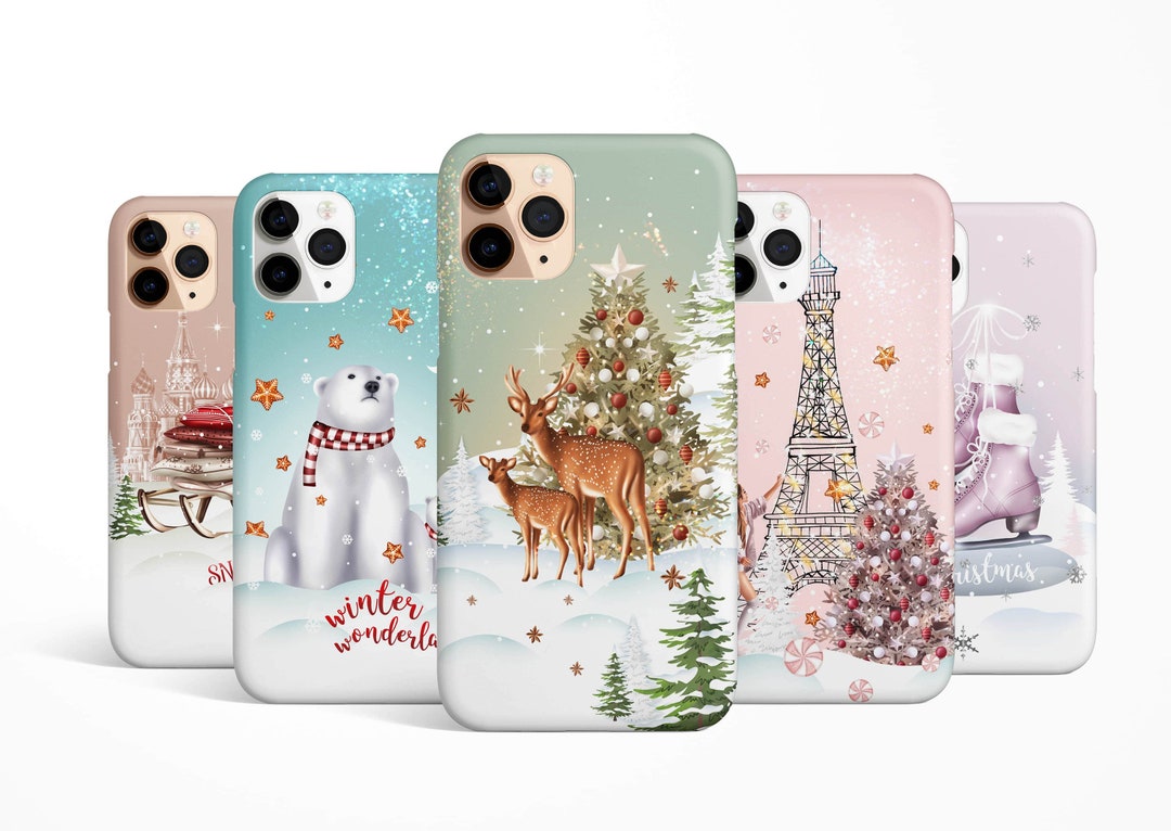 Christmas Phone Case for iPhone 15 14 14 Pro Max 13 12 11 Samsung Galaxy  S23 S22 S21 Google Pixel Xmas Phone Case Paris Polar Bears Magsafe 