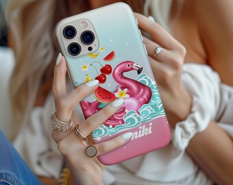Personalised Custom Name Flamingo Phone Case iPhone 17e 17 16e 16 15 14 13 12 11 Samsung Galaxy S26 S25 S24 S23 S22 S21 summer pink tropical