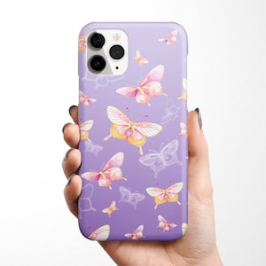 Lavender Butterfly Phone Case for iPhone 16e 16 15 14 13 12 11 Samsung Galaxy S25 S24 S23 S22 Ultra S21 S20, MagSafe y2k butterfly gift