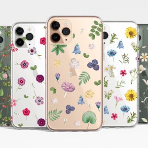 Wilde Blumen klare Handyhülle iPhone 16e 16 15 14 13 12 11 Samsung Galaxy S25 S24 S23 S22 transparent Klarsichthülle TPU Hybrid mit Feder Blumenmuster