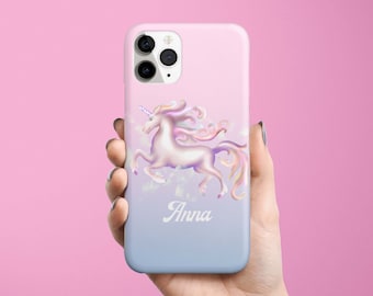 Custom Name Unicorn Phone Case available for iPhone 15 14, 13, 12, 11 XR XS Samsung Galaxy S24 S23 Ultra S22, S21 Personalized pink lavender