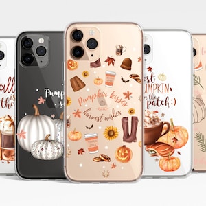 Clear Autumn Mix Pumpkin Phone Case for iPhone 15 14 13 12 11 Samsung Galaxy S24 S23 S22 S21 halloween, coffee, latte, pumpkin spice, fall