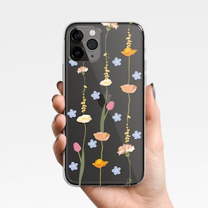 Wiese Blumen ästhetik Handy Hülle iPhone 16e 16 15 14 13 12 11 XS Samsung Galaxy S25 S24 S23 S22, S21 klare Hülle TPU Hybrid Hülle