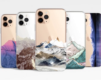 Custodia trasparente con montagne e natura per iPhone 17e 17 16e 16 15 14 13 Samsung Galaxy S26 S25 S24 S23 S22, custodia ibrida TPU con motivo foresta boho e voglia di viaggiare.