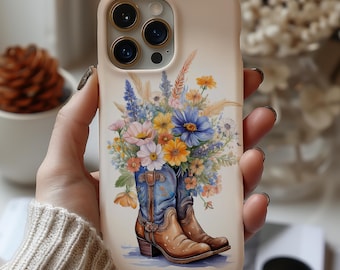 Floral Cowgirl Boots Phone Case iPhone 17e 17 16e 16 15 14 13 12 11 MagSafe Samsung Galaxy S26 S25 S24 S23 S22 S21 Pixel 10 western country