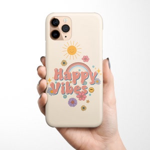 Retro Happy Vibes Phone Case iPhone 16e 16 15 14 13 12 11 XR Samsung Galaxy S25 S24 S23 S22 S21 retro sun and flowers phone case gift idea