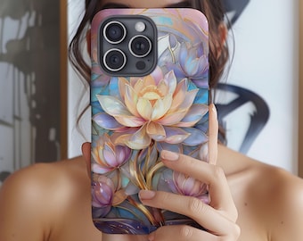 Stained Glass Lotus Aesthetic Phone Case iPhone 17e 17 16e 16 15 14 13 12 MagSafe Samsung Galaxy S26 S25 S24 S23 Google Pixel 10 Gift Idea