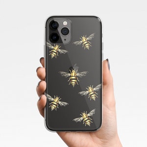 Bee Clear Phone Case for iPhone 15, 14 Pro Max 13 12 Samsung Galaxy S24 S23 S22 S21 animal, minimalist, beehive, gift, Clear Case TPU Hybrid