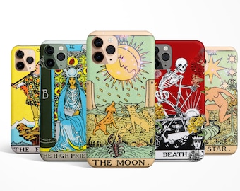Tarot Hippie Phone Case iPhone 17e 17 16e 16 15 14 13 12 MagSafe Samsung S26 S25 S24 S23 S22 Pixel 10 spiritual death tarot priestress moon