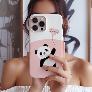 Personalized Panda Phone Case iPhone 17e 17 16e 16 15 14 13 12 MagSafe Samsung Galaxy S26 S25 S24 S23 Pixel 10 custom name pink gift for her
