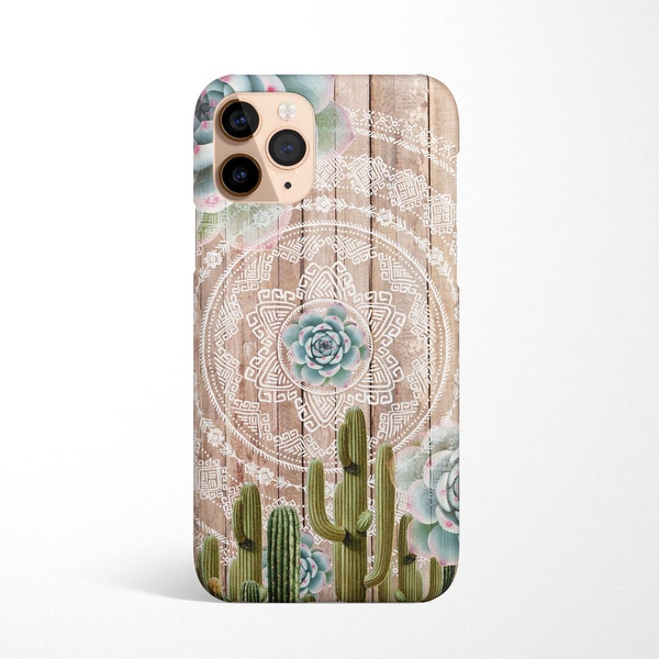 Mandala Succulent Phone Case available for iPhone 15 14 13 12 11 Samsung Galaxy S24 S23 S22, S21, S20, Note 20 Ultra, Note 10, Bohemian