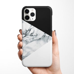 Marmeren telefoonhoesje voor iPhone 15 Pro Max, 14, 13, 12, 11, XS Max, Samsung Galaxy S24 S23 S22 Ultra, S21, S20, zwart, wit marmer, minimalistisch