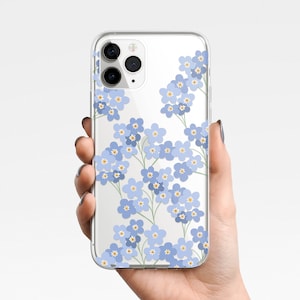 Forget Me Not Floral Aesthetic Phone Case for iPhone 15 14 13 12 11 XS Samsung Galaxy S24 S23 S22, S21 S20 Clear Case TPU Hybrid meadow