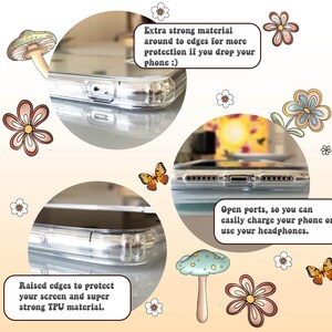 May include: Clear phone case with raised edges for screen protection and strong TPU material. Features open ports for charging and headphones. The case has extra strong material around the edges for drop protection.