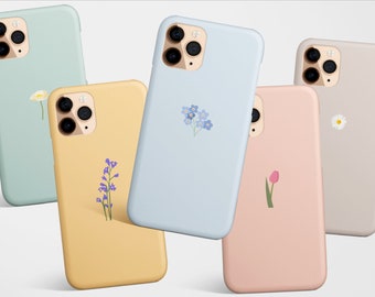 Minimalist Cute Floral Phone Case iPhone 16e 16 15 14 13 12 11 Samsung Galaxy S25 S24 S23 S22 S21 MagSafe Pixel 9 indie Y2K flowers pastel