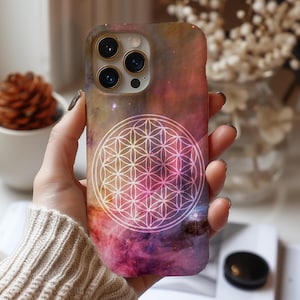 Flower of Life Phone Case iPhone 17e 17 16e 16 15 14 13 12 11 Samsung Galaxy S26 S25 S24 S23, S22, spiritual esoteric cosmic universe gift