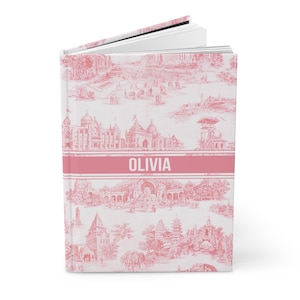 Custom Name Toile de Jouy Aesthetic Journal Pink Notebook Gift for Her Coquette Decor Notebook French Notebook Journal Sketch Book Coquette
