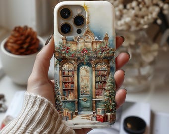 Christmas Book Shop Phone Case iPhone 17 16e 16 15 14 13 12 11 Samsung Galaxy S25 S24 S23 S22 MagSafe Pixel 10 9 Book Gift Bookish Vintage