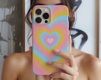 Regenbogen Herz Handyhülle für iPhone 17e 17 16e 16e 15 14, 13, 12 Samsung Galaxy S26 S25 S24 S23 S22, S21 Y2K Regenbogen, Hippie Case Geschenkidee