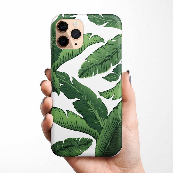 Banana Leaves Phone Case for iPhone 15, 14 Pro Max 13 12 11 Samsung Galaxy S24 S23 S22 S21 leaves phone case, tropical, green, gift