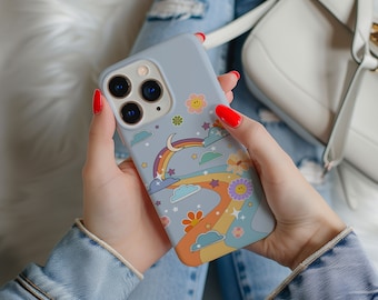 Retro Rainbows Swirl Phone Case for iPhone 17e 17 16e 15 14 13 12 11 Samsung S26 S25 S24 S23 S22 S21 S20 smiling flowers moon flowers gift