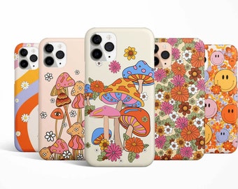 Retro 70s Groovy Phone Case iPhone 17e 17 16e 16 15 14 13 12 11 MagSafe Samsung Galaxy S26 S25 S24 S23 Google Pixel 10 mushroom smiley gift