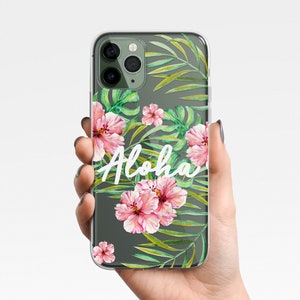 Aloha Clear Phone Case iPhone 16e 16 15 14 13 12 Samsung Galaxy S25 S24 S23 S22 S21 S20 hawaii jungle palm leaves hula Clear Case TPU Hybrid