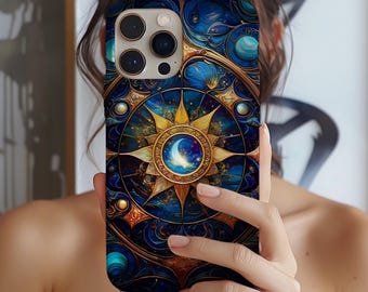 Stained Glass Celestial Aesthetic Phone Case iPhone 17e 17 16e 16 15 14 13 12 11 MagSafe Samsung Galaxy S26 S25 S24 S23 Google Pixel 10 Gift
