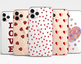 Heart Clear Case iPhone 17e 17 16e 16 15 14 13 12 Samsung Galaxy S26 S25 S24 S23 S22 Clear Case TPU Hybrid valentine's day candy gift idea