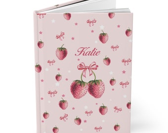 Custom Name Coquette Aesthetic Journal Pink Notebook Gift for Her Coquette Decor Strawberry Notebook Ribbon Notebook Journal Sketch Book
