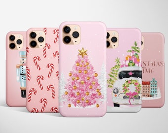 Pink Christmas Phone Case iPhone 16e 16 15 14 13 12 Samsung Galaxy S25 S24 S23 S22 Google Pixel 9 8 christmas tree snow nutcracker gift