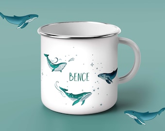 Custom Name Whale Enamel Mug, Camping Mug, Picnic Mug, Metal Mug Personnalisé